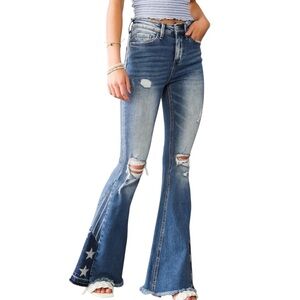 Bridge by‎ GLY Women’s Ultra High Rise Super Flare Jeans Sz 34 Distressed Boho
